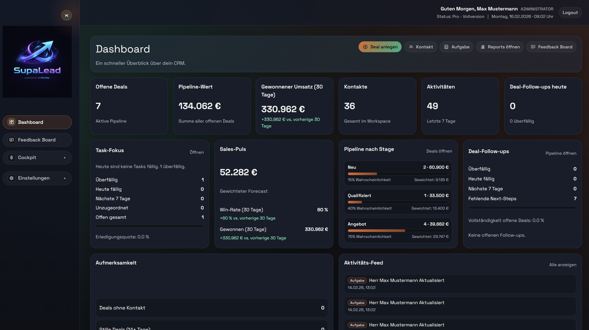 SupaLead Dashboard Vorschau